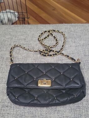 LEATHER Quilted Black Chain-EVENING Bag